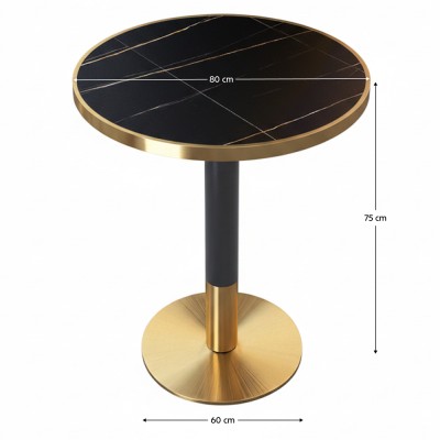 Masă de sufragerie bistro, marmură negră/negru/aur, diametru 80 cm, OREN