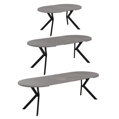 Masă de sufragerie extensibilă, beton deschis/negru, 100-250x75,5 cm, LUKOS