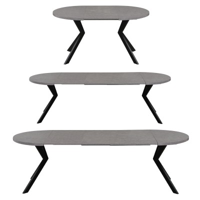 Masă de sufragerie extensibilă, beton deschis/negru, 100-250x75,5 cm, LUKOS