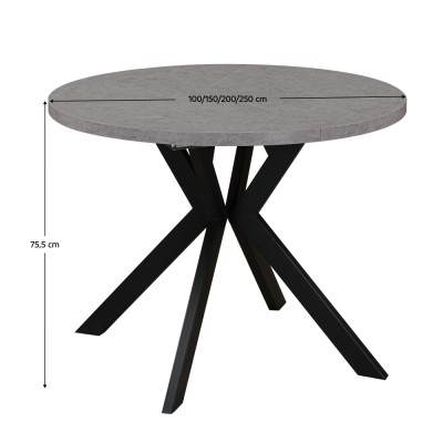 Masă de sufragerie extensibilă, beton deschis/negru, 100-250x75,5 cm, LUKOS
