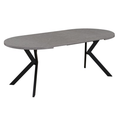 Masă de sufragerie extensibilă, beton deschis/negru, 100-250x75,5 cm, LUKOS