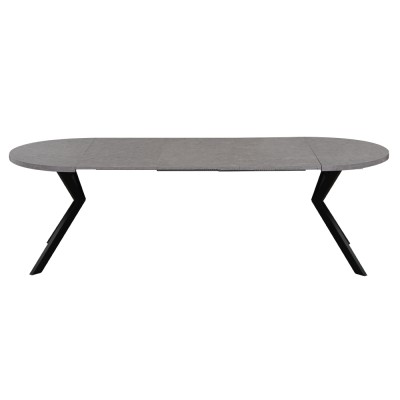 Masă de sufragerie extensibilă, beton deschis/negru, 100-250x75,5 cm, LUKOS