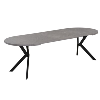 Masă de sufragerie extensibilă, beton deschis/negru, 100-250x75,5 cm, LUKOS