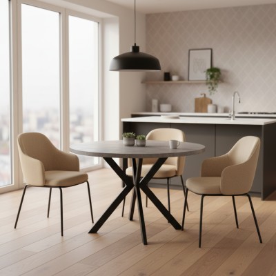 Masă de sufragerie extensibilă, beton deschis/negru, 100-250x75,5 cm, LUKOS