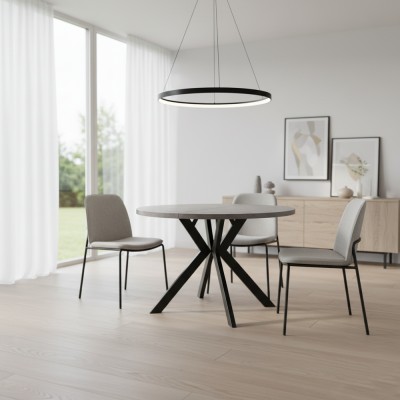 Masă de sufragerie extensibilă, beton deschis/negru, 100-250x75,5 cm, LUKOS
