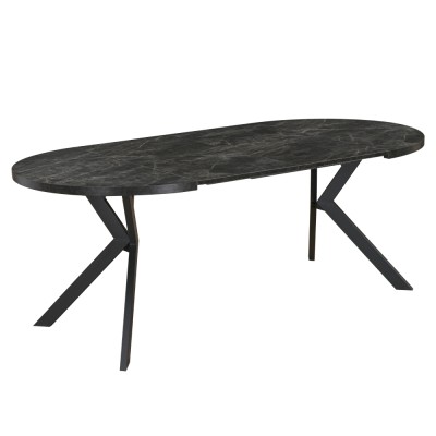 Masă de sufragerie extensibilă, beton închis/negru, 100-250x75,5 cm, LUKOS