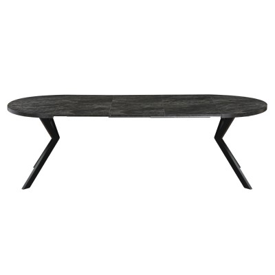 Masă de sufragerie extensibilă, beton închis/negru, 100-250x75,5 cm, LUKOS