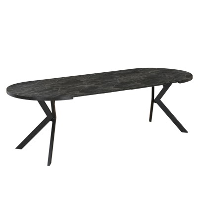 Masă de sufragerie extensibilă, beton închis/negru, 100-250x75,5 cm, LUKOS