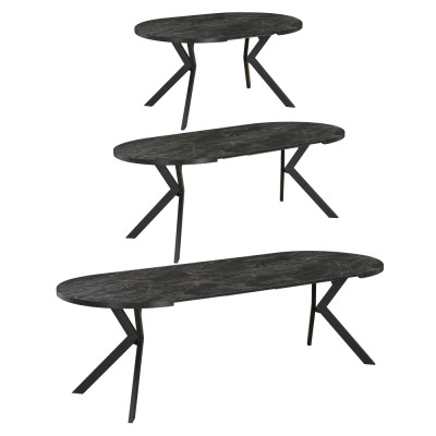 Masă de sufragerie extensibilă, beton închis/negru, 100-250x75,5 cm, LUKOS