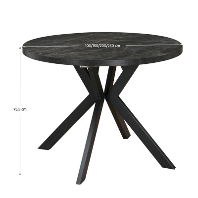 Masă de sufragerie extensibilă, beton închis/negru, 100-250x75,5 cm, LUKOS