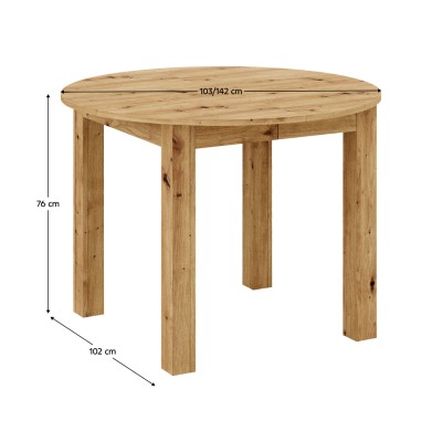 Masă de sufragerie extensibilă, stejar artisan, 103-142x76 cm, HARRY