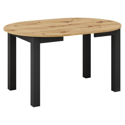 Masă de sufragerie extensibilă, stejar artisan/negru, 103-142x76 cm, HARRY