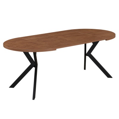 Masă de sufragerie extensibilă, stejar închis/negru, 100-250x75,5 cm, LUKOS