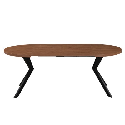 Masă de sufragerie extensibilă, stejar închis/negru, 100-250x75,5 cm, LUKOS