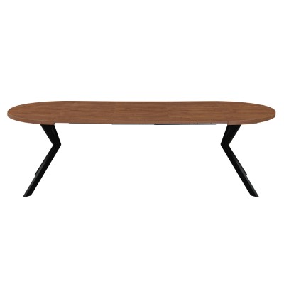 Masă de sufragerie extensibilă, stejar închis/negru, 100-250x75,5 cm, LUKOS