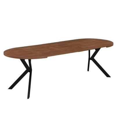 Masă de sufragerie extensibilă, stejar închis/negru, 100-250x75,5 cm, LUKOS