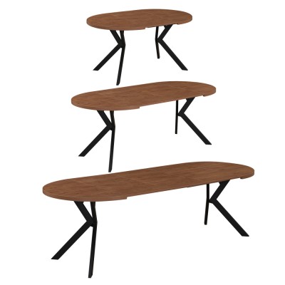 Masă de sufragerie extensibilă, stejar închis/negru, 100-250x75,5 cm, LUKOS