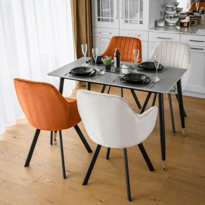 Masa de sufragerie, gri marmură/neagră/aur, 121x71 cm, FLORENC TIP 1