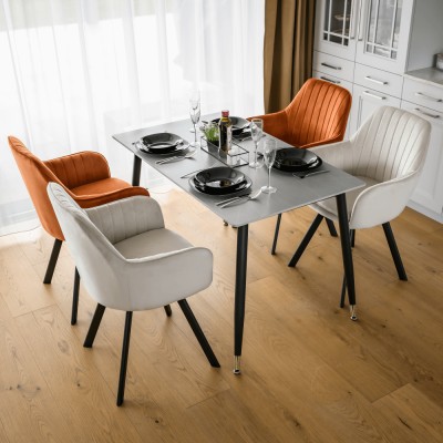 Masa de sufragerie, gri marmură/neagră/aur, 121x71 cm, FLORENC TIP 1