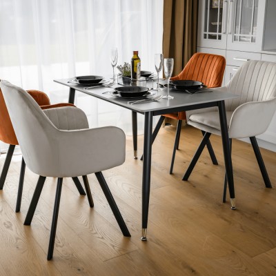 Masa de sufragerie, gri marmură/neagră/aur, 121x71 cm, FLORENC TIP 1