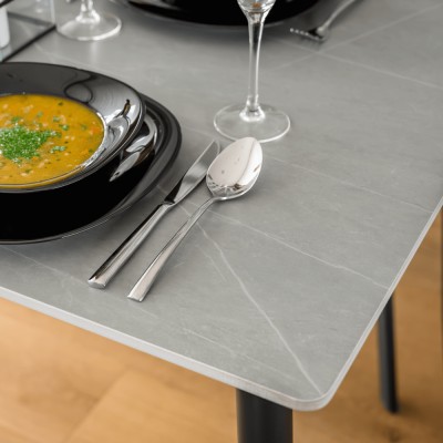 Masa de sufragerie, gri marmură/neagră/aur, 121x71 cm, FLORENC TIP 1