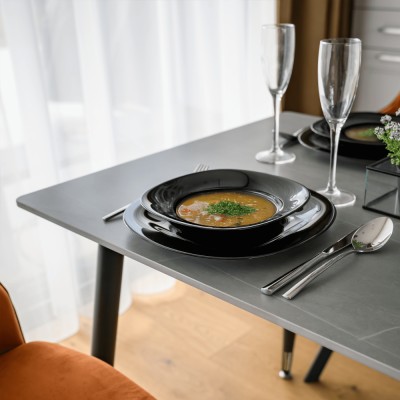 Masa de sufragerie, gri marmură/neagră/aur, 121x71 cm, FLORENC TIP 1