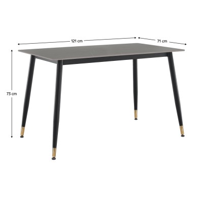 Masa de sufragerie, gri marmură/neagră/aur, 121x71 cm, FLORENC TIP 1