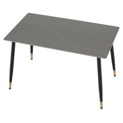 Masa de sufragerie, gri marmură/neagră/aur, 121x71 cm, FLORENC TIP 1
