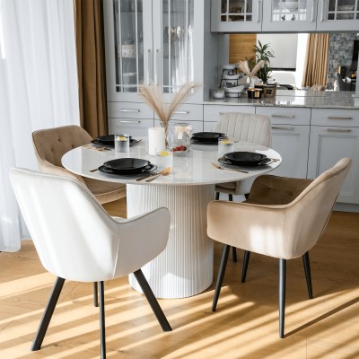 Masă de sufragerie, marmură albă/MDF, diametru 120 cm, MAHIR TIP 1