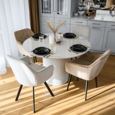 Masă de sufragerie, marmură albă/MDF, diametru 120 cm, MAHIR TIP 1