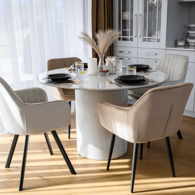 Masă de sufragerie, marmură albă/MDF, diametru 120 cm, MAHIR TIP 1