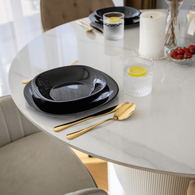 Masă de sufragerie, marmură albă/MDF, diametru 120 cm, MAHIR TIP 1