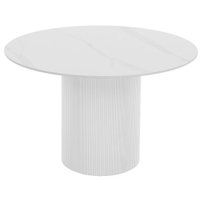 Masă de sufragerie, marmură albă/MDF, diametru 120 cm, MAHIR TIP 1