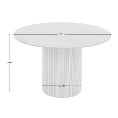 Masă de sufragerie, marmură albă/MDF, diametru 120 cm, MAHIR TIP 1