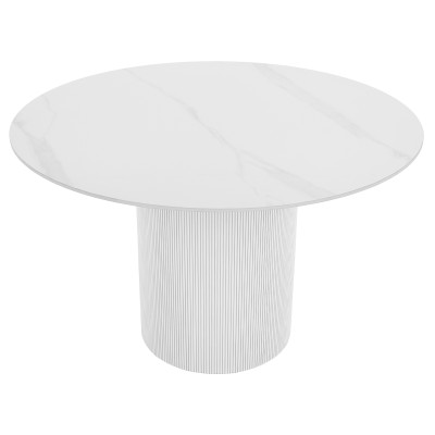 Masă de sufragerie, marmură albă/MDF, diametru 120 cm, MAHIR TIP 1