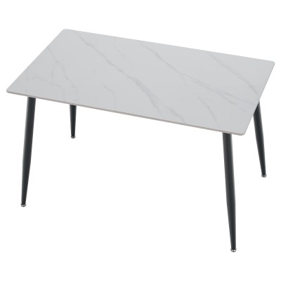 Masa de sufragerie, marmură albă/neagră, 121x71 cm, FLORENC TIP 1