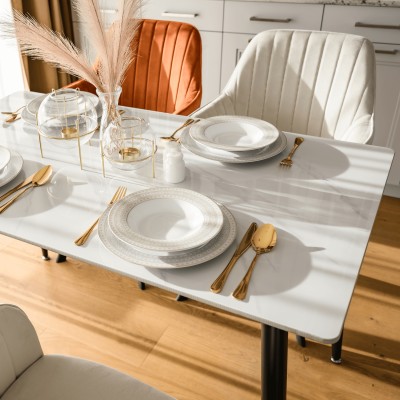 Masa de sufragerie, marmură albă/neagră, 121x71 cm, FLORENC TIP 1