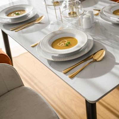 Masa de sufragerie, marmură albă/neagră, 121x71 cm, FLORENC TIP 1