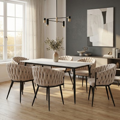 Masa de sufragerie, marmură albă/neagră, 160x80 cm, FLORENC TIP 2