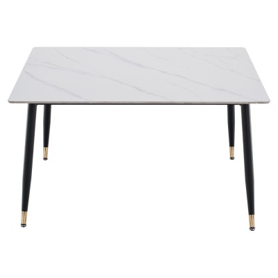 Masa de sufragerie, marmură albă/neagră/aur, 121x71 cm, FLORENC TIP 1