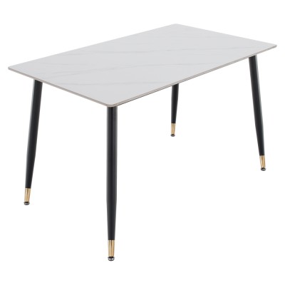 Masa de sufragerie, marmură albă/neagră/aur, 121x71 cm, FLORENC TIP 1