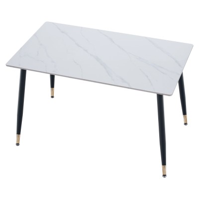 Masa de sufragerie, marmură albă/neagră/aur, 121x71 cm, FLORENC TIP 1