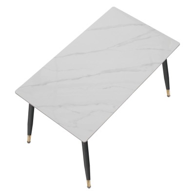 Masa de sufragerie, marmură albă/neagră/aur, 121x71 cm, FLORENC TIP 1