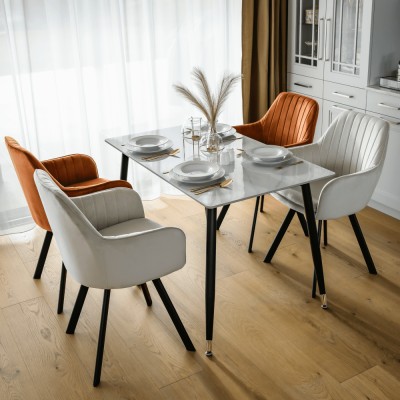 Masa de sufragerie, marmură albă/neagră/aur, 121x71 cm, FLORENC TIP 1