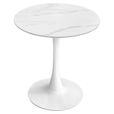 Masă de sufragerie, marmură deschisă/alb, diametru 80 cm, LORIAN