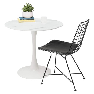 Masă de sufragerie, marmură deschisă/alb, diametru 80 cm, LORIAN