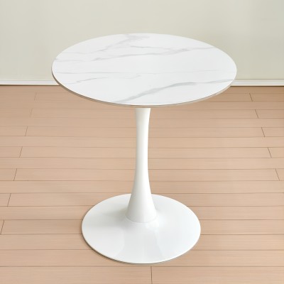 Masă de sufragerie, marmură deschisă/alb, diametru 80 cm, LORIAN