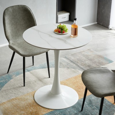 Masă de sufragerie, marmură deschisă/alb, diametru 80 cm, LORIAN