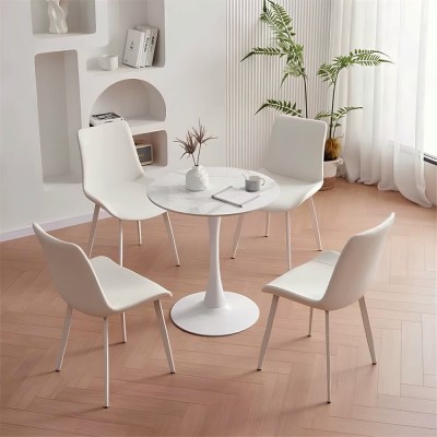 Masă de sufragerie, marmură deschisă/alb, diametru 80 cm, LORIAN