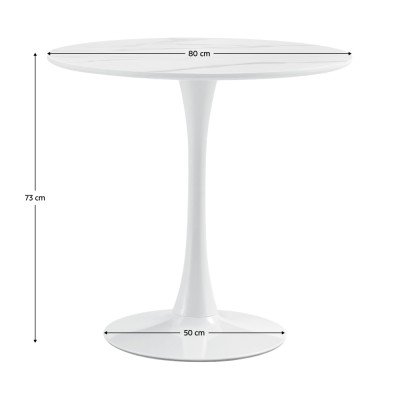 Masă de sufragerie, marmură deschisă/alb, diametru 80 cm, LORIAN